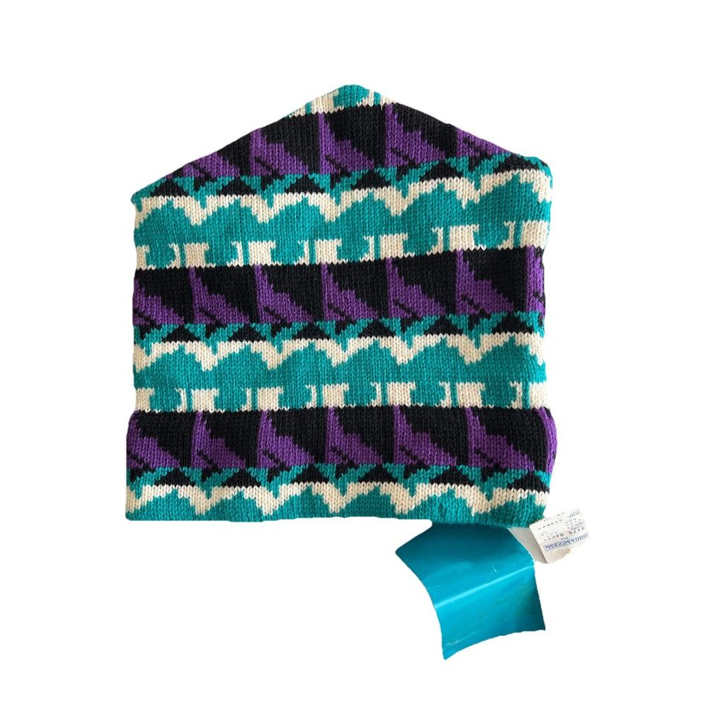 VTG Serac Wool Beanie Ski Hat Adult Purple Turquoise Abstract Geometric USA